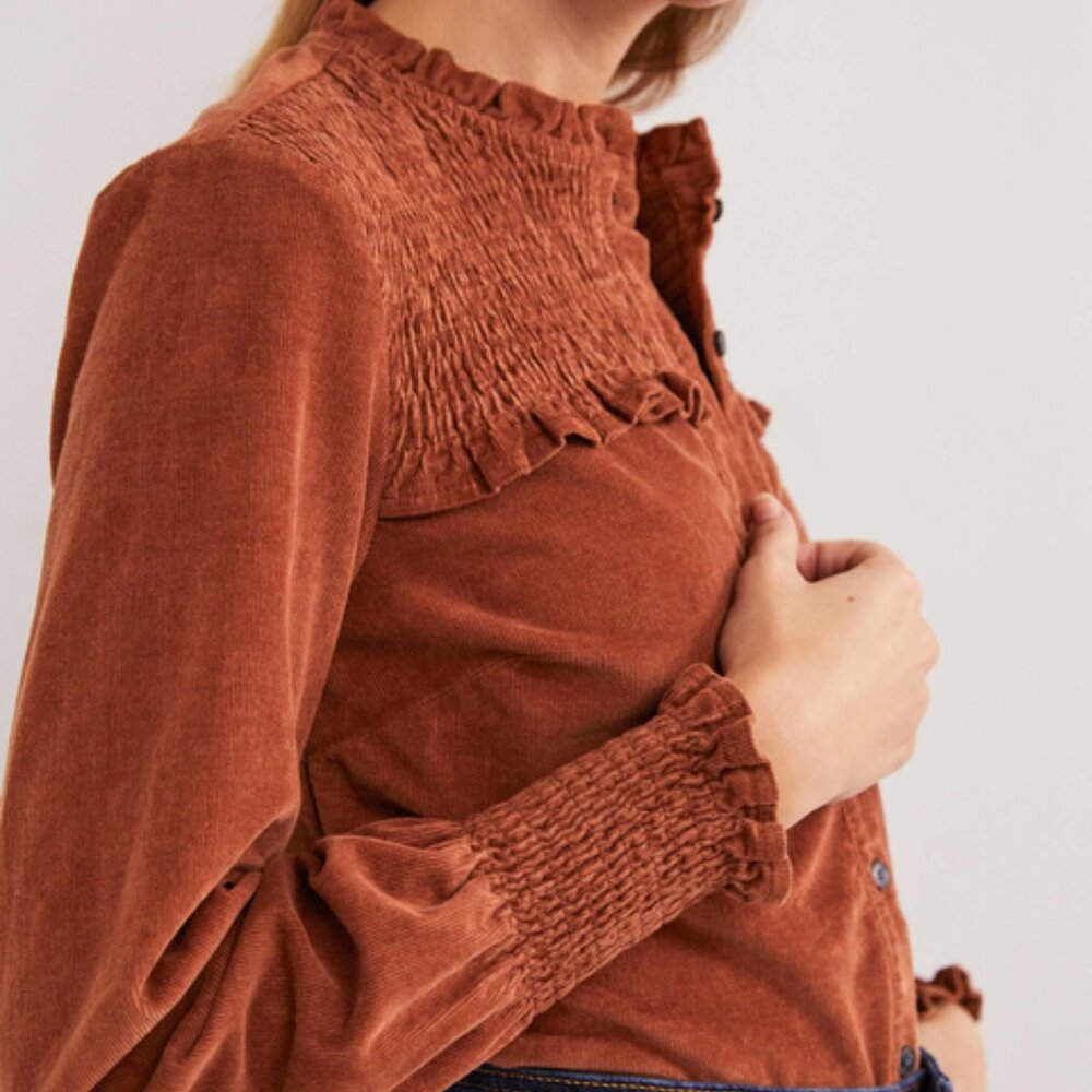 Brand New w Tags! Red Oak BODEN Smocked High Neck Shirt Size UK 12 / US 8 - Picture 2 of 8
